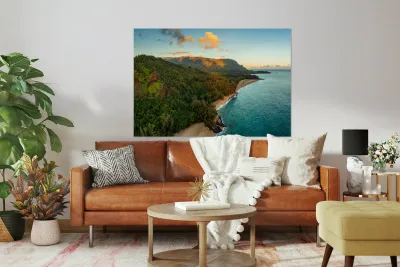 Aerial image of Lumahai Beach on the north shore of Kauai Reproduction