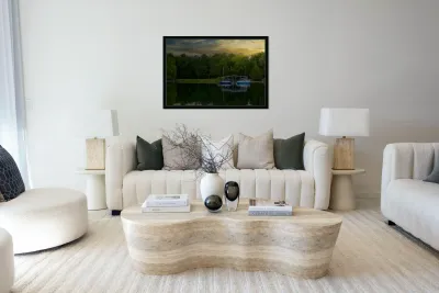 Blue Boat Sunset Reproduction