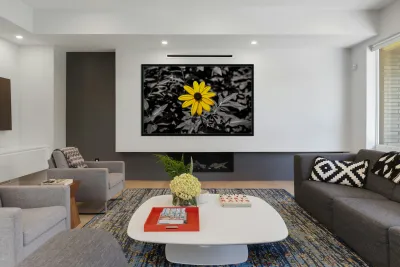 Golden Defiance – Yellow Flower in Monochrome Field Print Reproduction