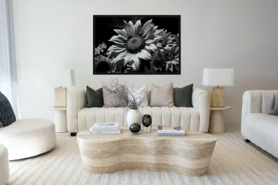 Golden Accent – Part-Color Sunflower Study Print Reproduction