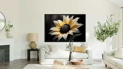 Silver Petals – Monochrome Sunflower Portrait Print Reproduction