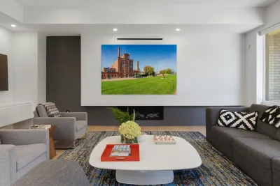 Historic Dubuque Star Brewery alongside Mississippi river Reproduction