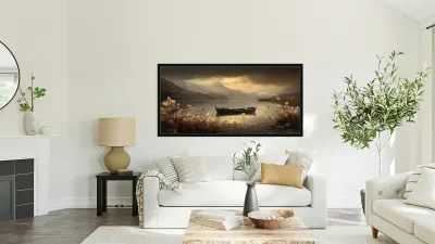 Silent Passage – Golden Boat Landscape Print Reproduction