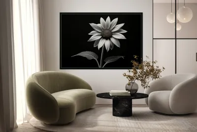 Quiet Majesty – Monochrome Sunflower Study Print Reproduction