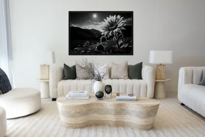 Moonlit Bloom – Night Flower Monochrome Print Reproduction