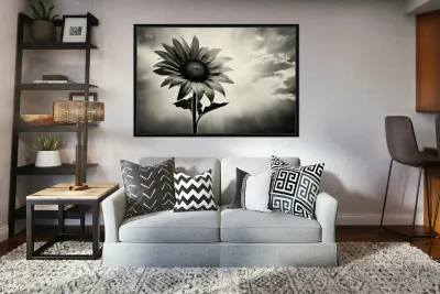 Standing Tall – Sunflower Monochrome Landscape Print Reproduction