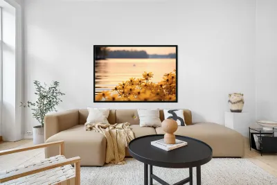 Golden Hour Bloom – Warm Sepia Sunflower Landscape Print Reproduction