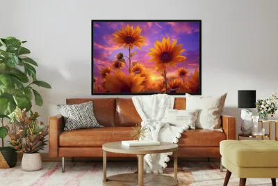 Skyscape Sunflowers – Purple Sunset Botanical Print Reproduction