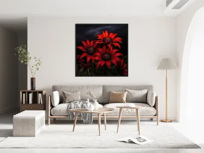 Crimson Daisies – Bold Botanical Statement Print Reproduction