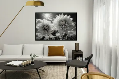 Silver Petals – Black & White Daisy Art Print Reproduction