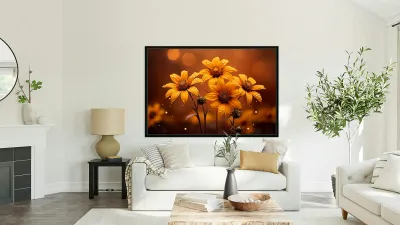 Golden Hour Daisies – Warm Botanical Art Print Reproduction