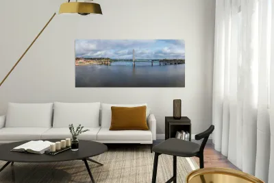 Modern suspension bridge from Burlington Iowa to Illinois Reproduction