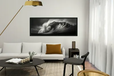 Gale Crest – Monochrome Seascape Panorama Print Reproduction