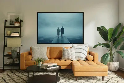 Together at the Shore – Moody Minimalist Couple Photography Print Reproduction