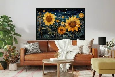 Starry Night Sunflowers – Van Gogh-Inspired Floral Art Print Reproduction
