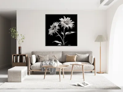Ineffable – Black & White Twin Sunflower Art Print Reproduction