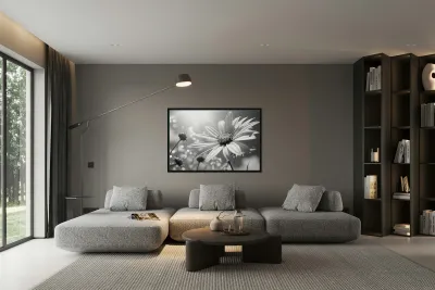 Resplendent – Luminous Daisy Monochrome Art Print Reproduction