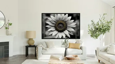 Flawless – Black & White Sunflower Art Print Reproduction