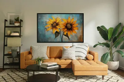 Allure - Sunflower Duo - Modern Floral Art Prints Reproduction