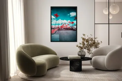 Urban Mirage: Fort Myers Street in Infrared Splendor Reproduction