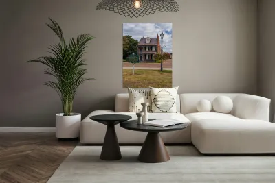 Facade of antebellum home in Natchez in Mississippi Reproduction