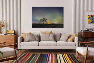 Moonrise Under Northern Lights Reproduction