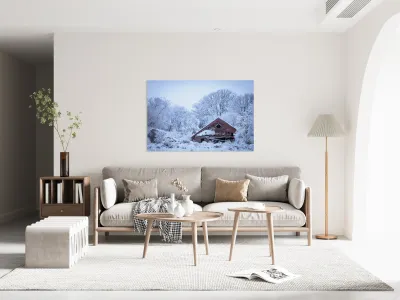 Red Barn Under First Snow Reproduction