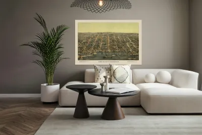 Restored birds eye view of street plan of Alexandria VA 1863 Reproduction